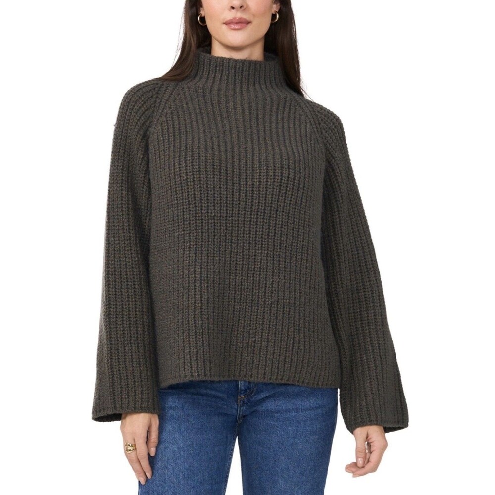 Vince Camuto Ribbed Funnel-Neck Sweater Rag Enigma, Gray, XS